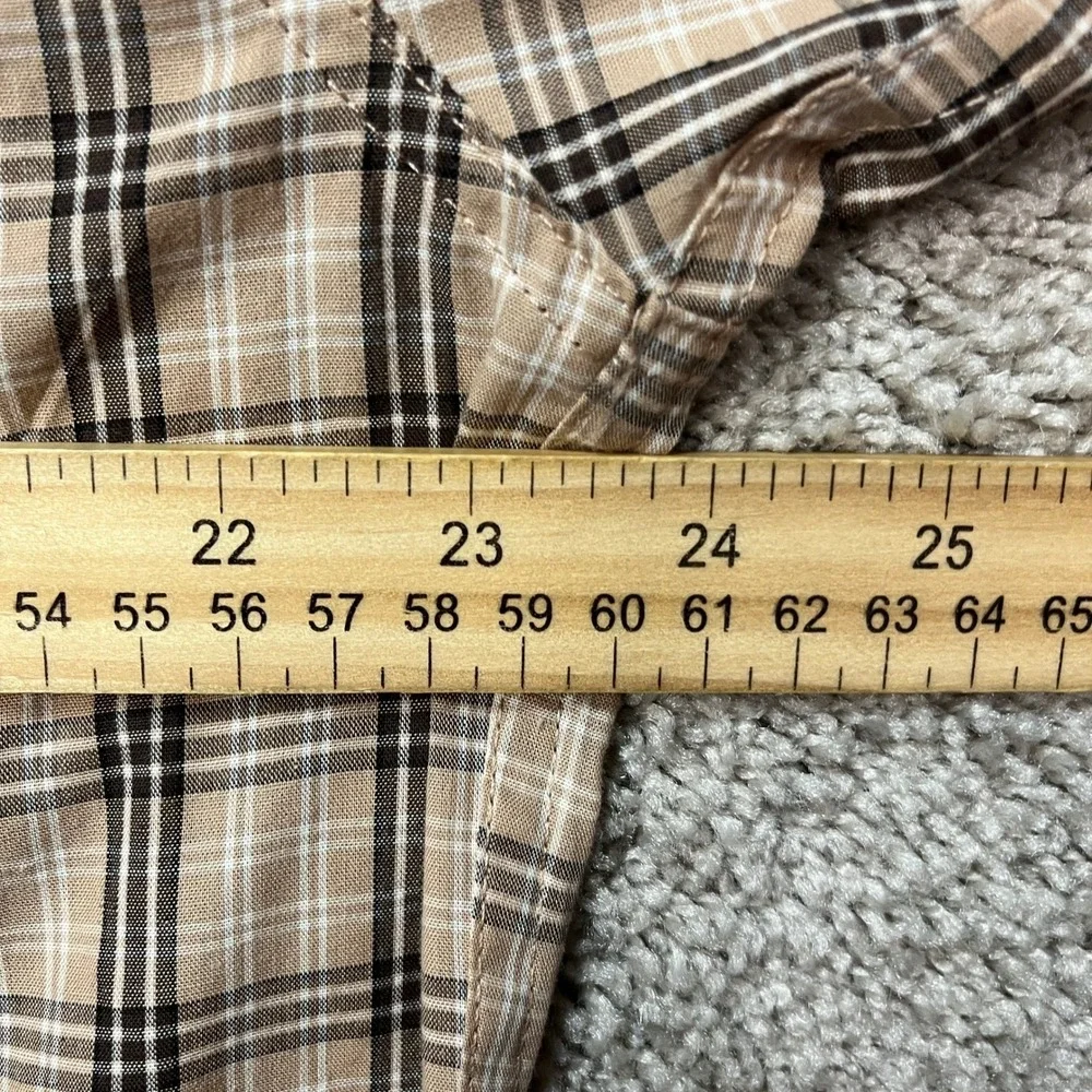 Wrangler Riata Button Down Shirt Mens Large Tall Tan Brown Plaid Long Sleeve EUC